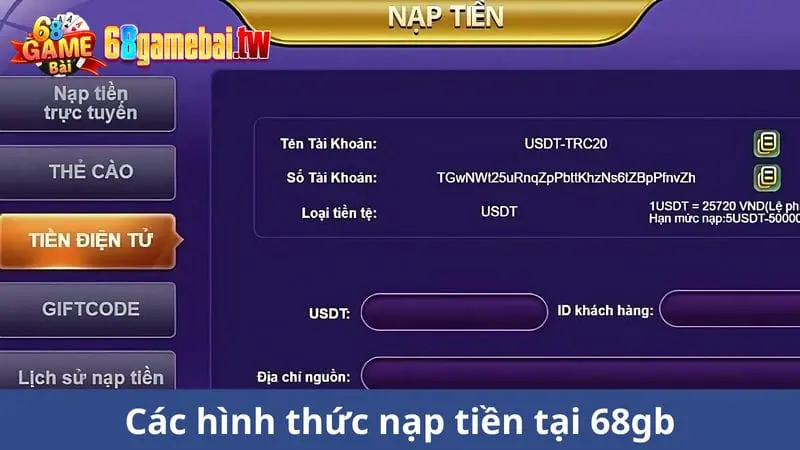 Xem qua các hình thức nạp tiền có tại 68 game bài