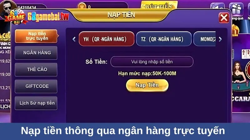 Thực hiện nạp an toàn qua phương pháp ngân hàng trực tuyến