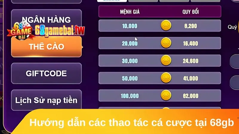 Hướng dẫn các thao tác cá cược tại 68gb